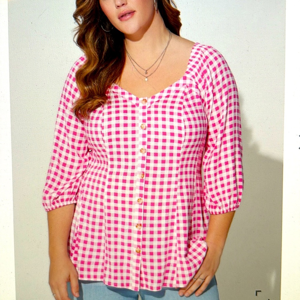 Torrid  pink & white check top  torrid size 0 / 14/16